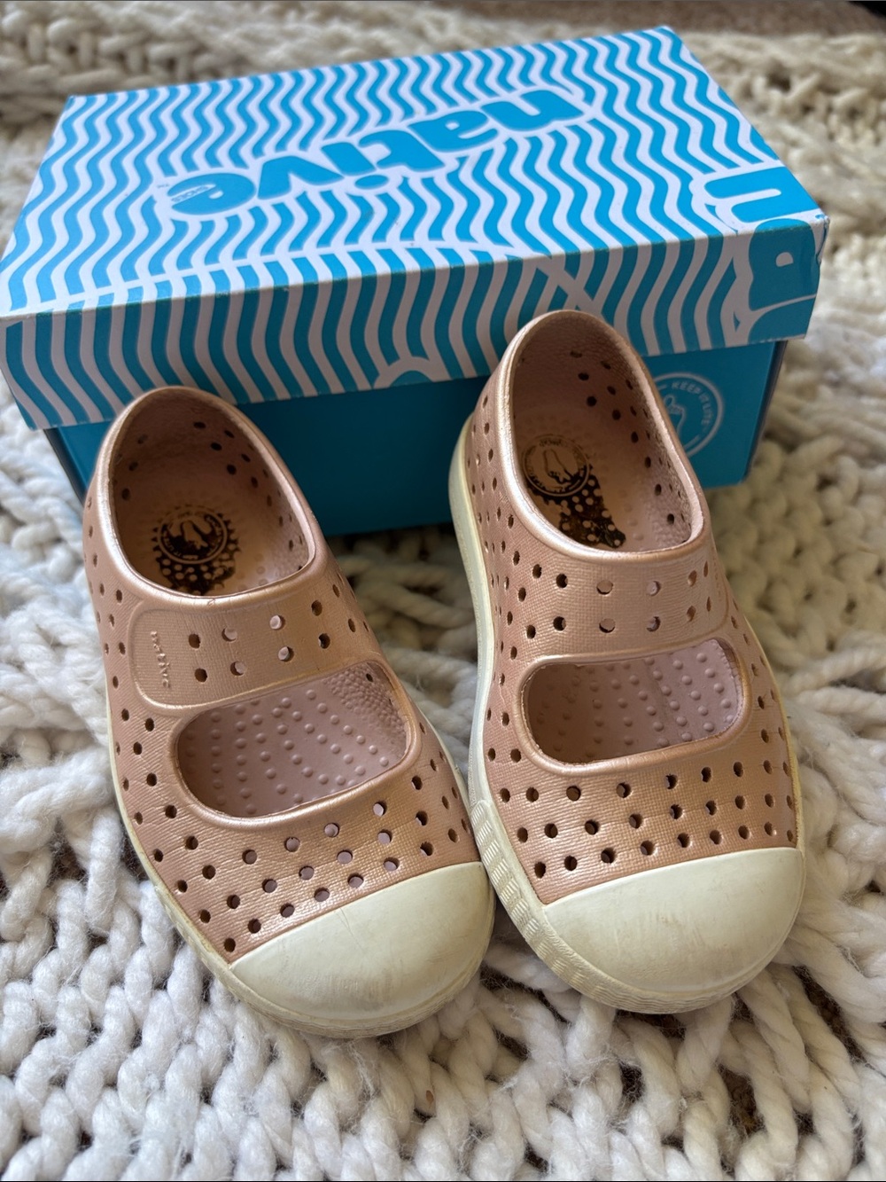 Native Kids Slip-On Sneakers in Rose Gold with Cream Toe